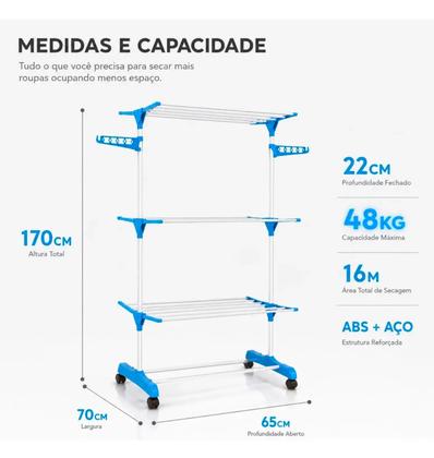 Imagem de Varal De Chão 3 Andares Inox Dobrável Compacto Apartamento
