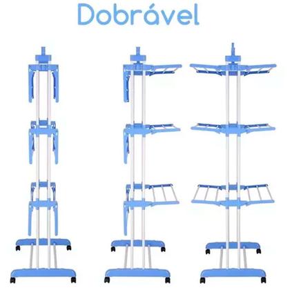Imagem de Varal de Chão 3 Andares Retrátil Dobrável Aço Inox com Rodas