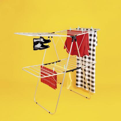 Imagem de Varal De Chão Aço Duplo Dobrável Roupas Com Abas Grande - Mor