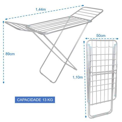 Imagem de Varal De Chão Com Abas 144 x 50cm Alumínio Roupas Dobrável Slim 6046 - Mor