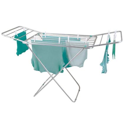 Imagem de Varal De Chão Com Abas 144 x 50cm Alumínio Roupas Dobrável Slim 6046 - Mor