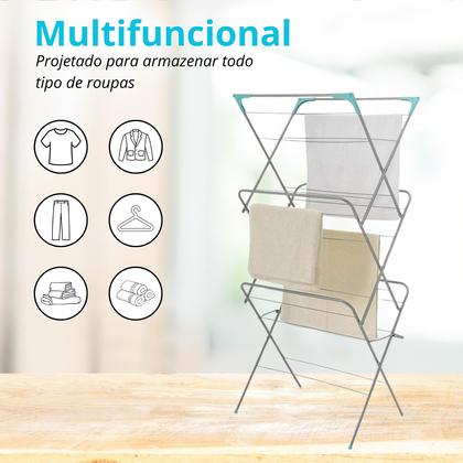 Imagem de Varal De Chão De Roupas Sanfonado Dobrável 3 Andares 138cm
