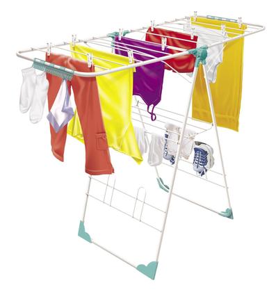 Imagem de Varal de chão grande e resistente em aço atenas branco com 135cm dobravel com regulagem de altura nas abas