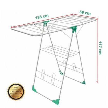 Imagem de Varal de chão grande e resistente em aço atenas branco com 135cm dobravel com regulagem de altura nas abas