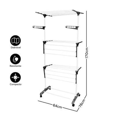 Imagem de Varal De Chão Grande Inox Para Roupa 3 Três Andares Dobrável