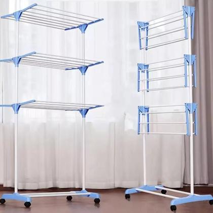 Imagem de Varal de Chão para Roupas Easy Decor 3 Níveis Suporta 30 Kg Cor Azul