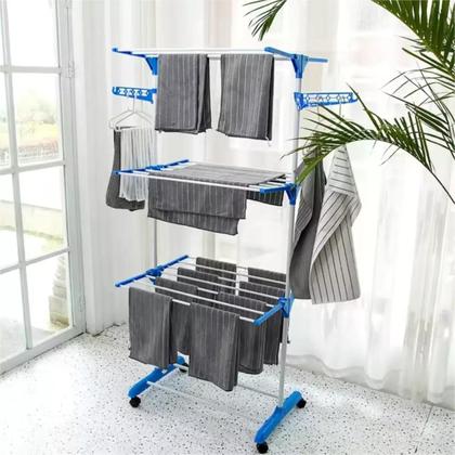 Imagem de Varal de Chão para Roupas Easy Decor 3 Níveis Suporta 30 Kg Cor Azul