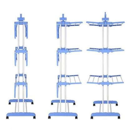 Imagem de Varal De Chão Pra Roupa Inox 3 Três Andares Retrátil Cor Azul