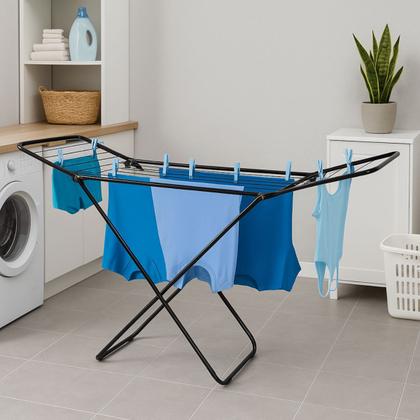 Imagem de Varal De Chão Slim Preto Com Abas Dobráveis