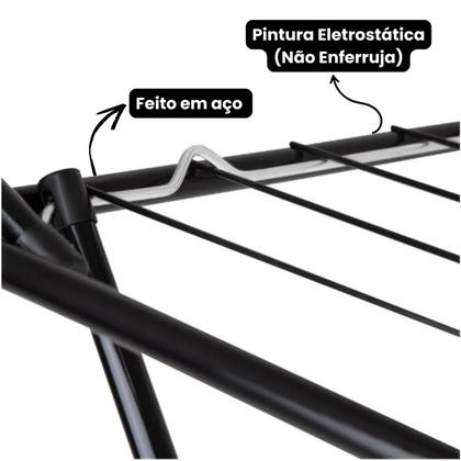 Imagem de Varal De Chão Slim Preto Com Abas Dobráveis