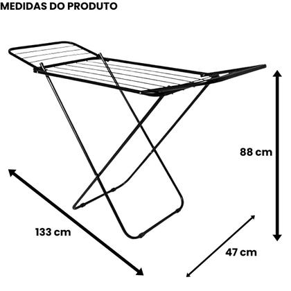 Imagem de Varal De Chão Slim Preto Com Abas Dobráveis