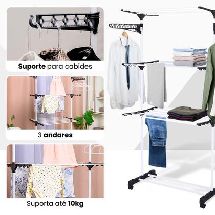 Imagem de Varal De Chão Vertical Para Roupas 3 Andares Dobrável Portátil Grande