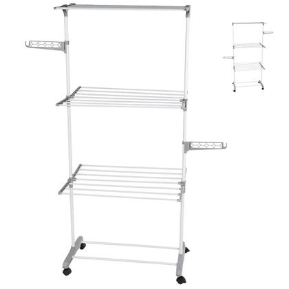 Imagem de Varal De Chão160cm Inox Grande Dobrável 3 Andares Preto e Branco Roupas Interno Externo Apartamento