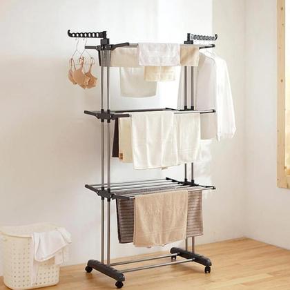 Imagem de Varal De Chão160cm Inox Grande Dobrável 3 Andares Preto e Branco Roupas Interno Externo Apartamento