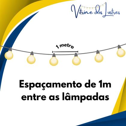 Imagem de Varal de Luz 10 Metros e 10 Lâmpadas Inclusas Amarelas p Área Externa Cordão Gambiarra Chuva Água