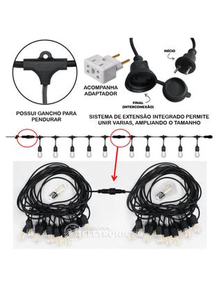 Imagem de Varal de Luz com Lâmpadas Azul Retrô Fácil Instalação e Resistência à Água (IP65) KIT026