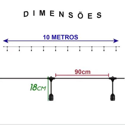 Imagem de Varal de Luzes 10 Metros 10 Bocais Extensivel Cordao Decoraçao Enorme Festa Evento Comemoraçao Formatura Casamento Luxo Enfeite Iluminaçao