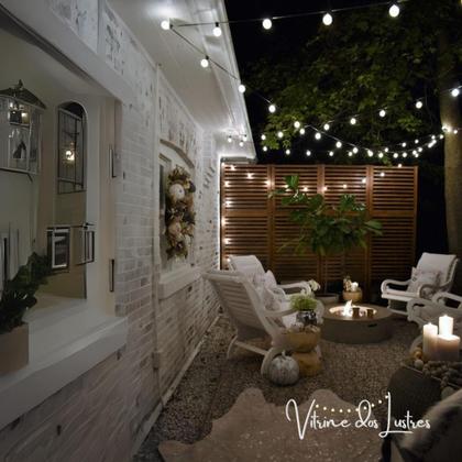 Imagem de Varal de Luzes 20 Metros Com Lâmpadas LED Externo Gambiarra Cordão Amarela ou Branca Chuva Prova Água Evento