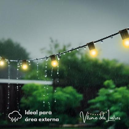 Imagem de Varal de Luzes 20 Metros Com Lâmpadas LED Externo Gambiarra Cordão Amarela ou Branca Chuva Prova Água Evento