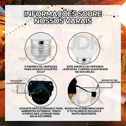 Imagem de Varal de Luzes 20 Metros para Decoração em área externa Cordão de Iluminação de casamento noivado eventos ou quintal jardim