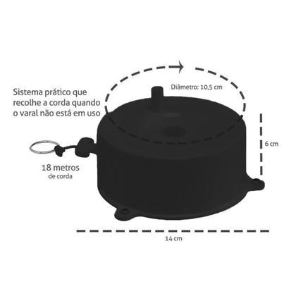 Imagem de Varal de Parede Corda 18 Metros Preto Interno Externo Stick Secalux