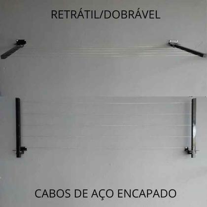 Imagem de Varal De Parede Retrátil PRETO Em Aço Dobrável, Articulado, Cabo De Aço Encapado