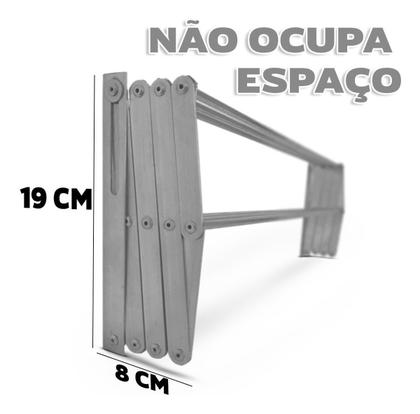 Imagem de Varal de Parede Sanfonado Retrátil 60 cm Seca Roupas 100 Alumínio Ideal Para Apartamentos Não Enferruja