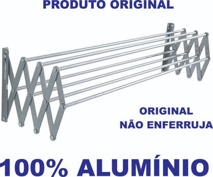 Imagem de Varal de Parede Sanfonado Retrátil Seca Roupas 100% Alumínio Ideal Para Apartamentos Não Enferruja 60 cm