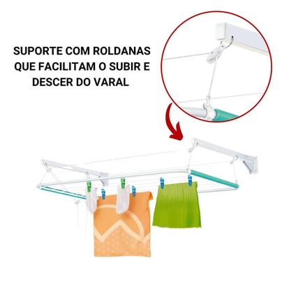 Imagem de Varal De Parede Solution C/ Altura Ajustável Reforçado Em Aço