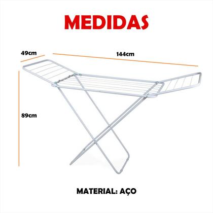 Imagem de Varal De Pé Chão Aço Reforçado Com Abas Retrátil Roupa Mor