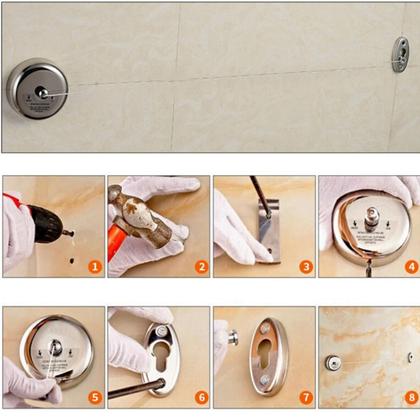 Imagem de Varal de Roupa Cabideiro De Parede Retrátil Recolhível Lavanderia Banheiro 3 Metros Aço Inox Organizador