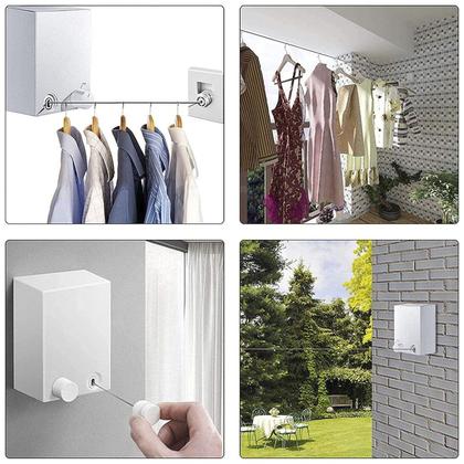 Imagem de Varal de Roupa Retratil Automatico Parede Muro Seca Facil Lençol Camisa Short Roupa Lavanderia Varanda Apartamento Casa