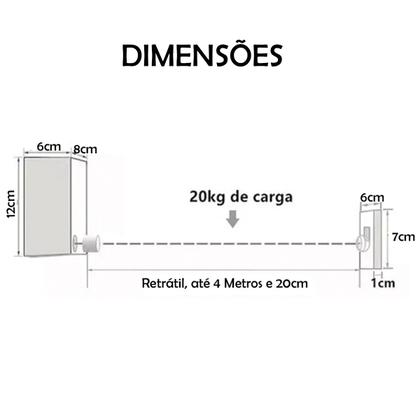 Imagem de Varal de Roupa Retratil Automatico Parede Muro Seca Facil Lençol Camisa Short Roupa Lavanderia Varanda Apartamento Casa