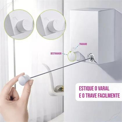Imagem de Varal de Roupa Retratil Automatico Parede Muro Seca Facil Lençol Camisa Short Roupa Lavanderia Varanda Apartamento Casa