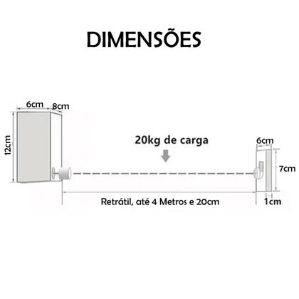 Imagem de Varal de Roupa Retratil Extensivo Automatico Parede Muro Lençol Camisa Short Roupa Apartamento Casa Lavanderia Varanda