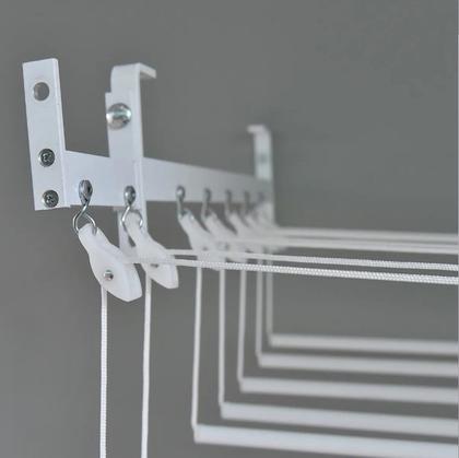 Imagem de Varal de teto ou parede Prático de alumínio medida 1,5 Metro com 7 Varetas Individuais - Varal 5 Varetas + Extensor 2 varetas