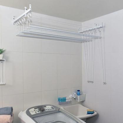 Imagem de Varal de teto ou parede Prático de alumínio medida 1,5 Metro com 7 Varetas Individuais - Varal 5 Varetas + Extensor 2 varetas