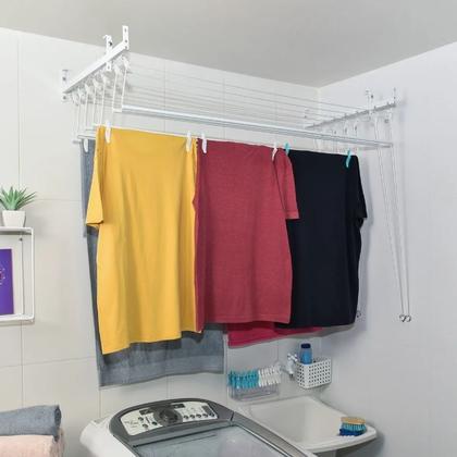 Imagem de Varal de teto ou parede Prático de alumínio medida de 1,0 Metro com 7 Varetas Individuais - Varal 5 Varetas + Extensor 2 varetas