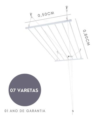 Imagem de Varal De Teto Tradicional 80cm x 07 Varetas Em Alumínio Branco Varaltop