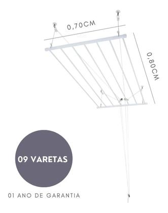 Imagem de Varal De Teto Tradicional 80cm x 09 Varetas Em Alumínio Branco Varaltop