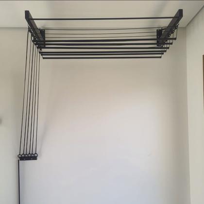 Imagem de Varal Individual De Parede 140cm Com 10 Varetas Em Alumínio - Preto
