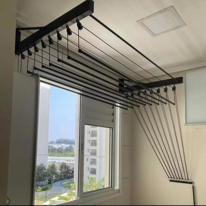 Imagem de Varal Individual De Parede 140cm Com 10 Varetas Em Alumínio - Preto