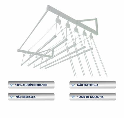 Imagem de Varal individual de parede com 5 varetas em alumínio