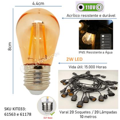 Imagem de Varal Instalação Fácil e Conexão em Série com Plug Macho e Fêmea Incluso KIT033