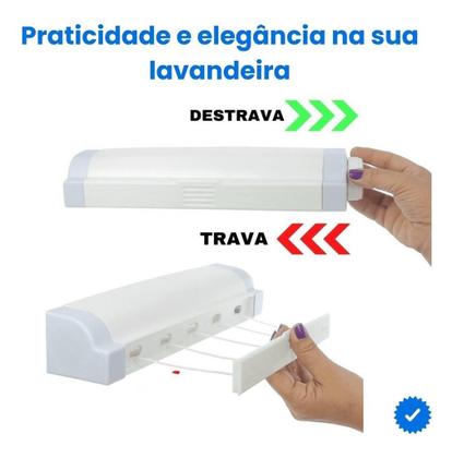 Imagem de Varal Inteligente Rotoflex Secalux Recolhível Parede Casa Lavanderia Quintal 5 Cordas 4,10M Resistente Para Secar Roupas