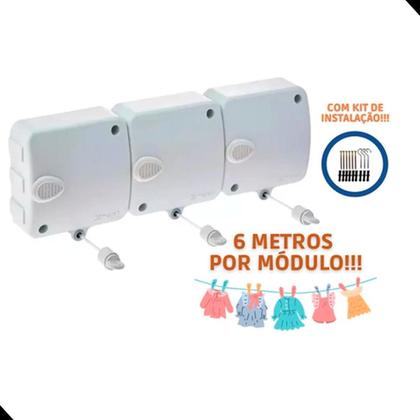 Imagem de Varal Modular Recolhimento Automático Com 3 Módulos 6m Maxeb