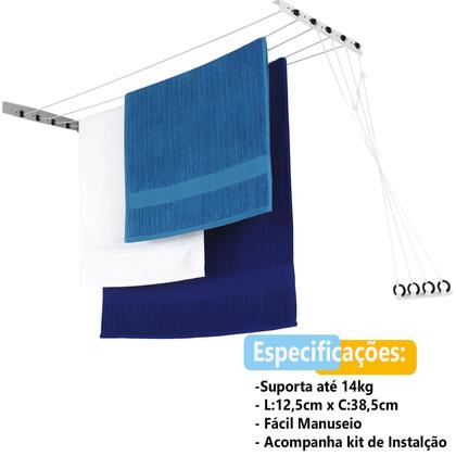 Imagem de Varal Parede 5 Cordas Teto Resistente Individual Aço Oferta