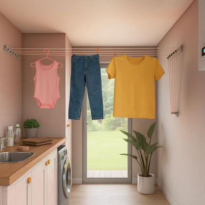 Imagem de Varal Parede 5 Cordas Teto Resistente Individual Aço Oferta