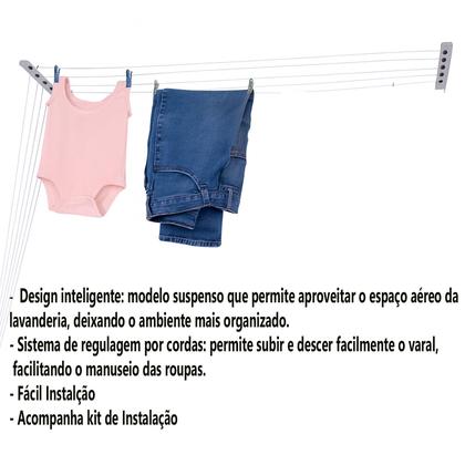 Imagem de Varal Parede 5 Cordas Teto Resistente Individual Aço Oferta
