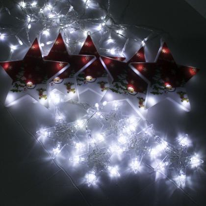 Imagem de Varal Pisca LEDs Decoração Estrelas Noel Natal Branco De 3M